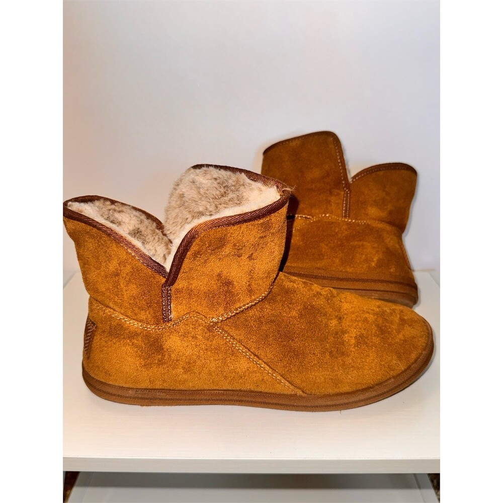 Fireside Dearfoams Bootie Slippers Womens 8 Brown Faux Fur Lined Slip On